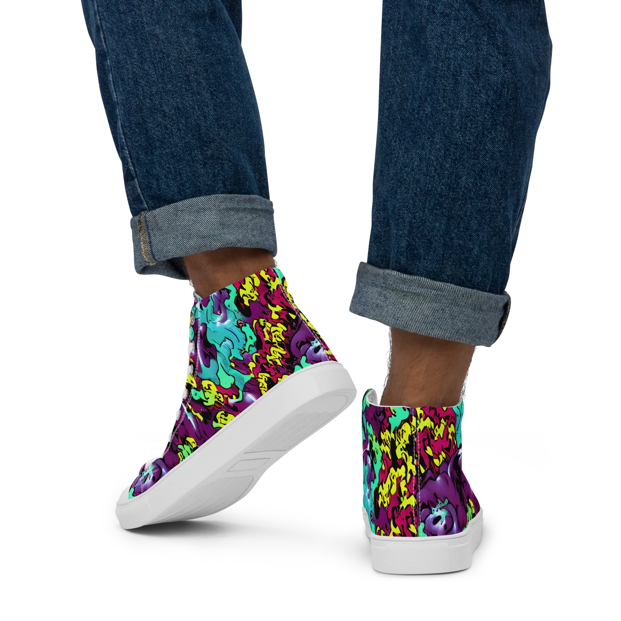 Electric Jurassic on Men's High Top Canvas Shoes — Back