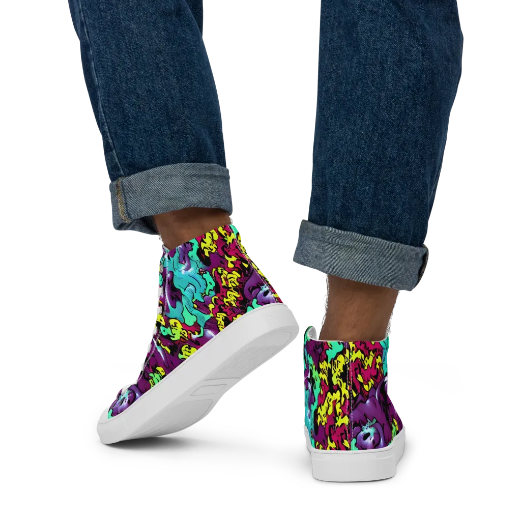 Electric Jurassic on Men's High Top Canvas Shoes — Back