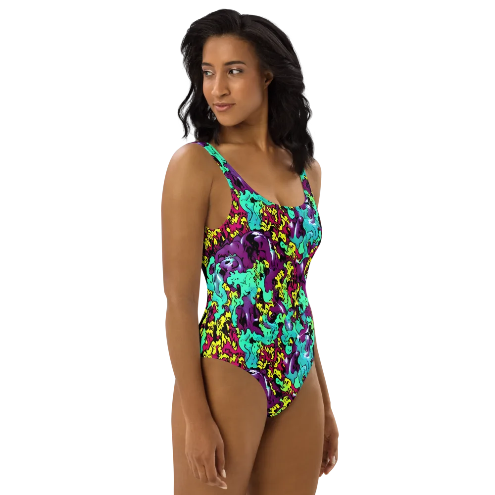 Electric Jurassic on One-Piece Swimsuit — Right