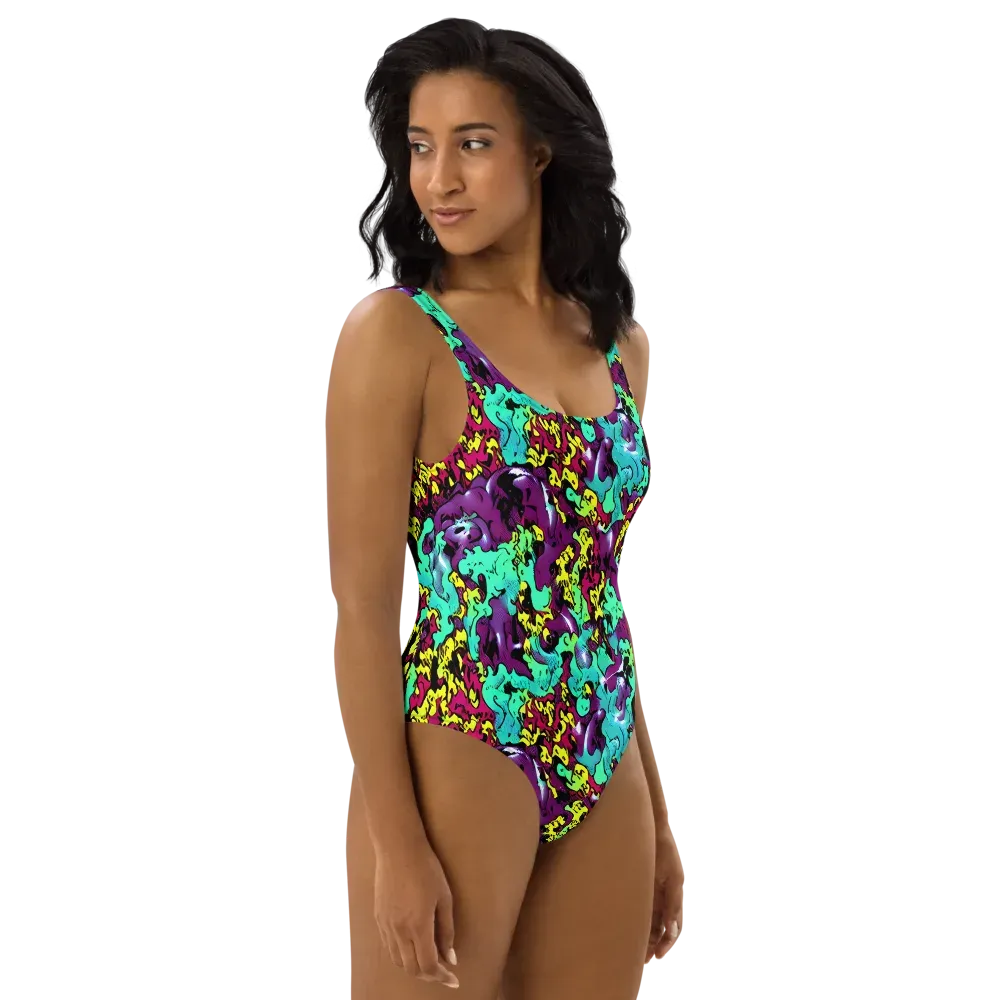 Electric Jurassic on One-Piece Swimsuit — Right