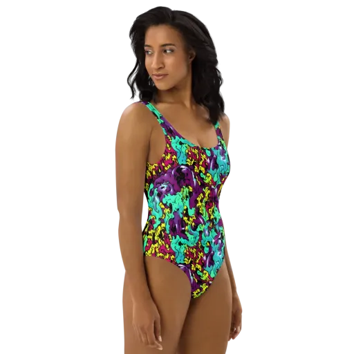 Electric Jurassic on a One-Piece Swimsuit