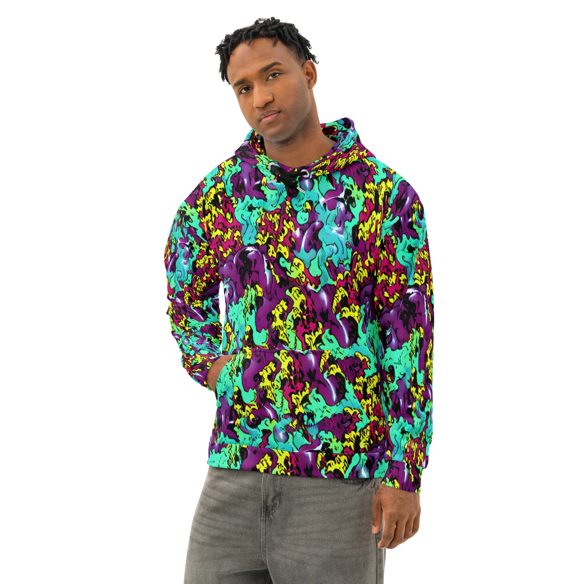 Electric Jurassic on Cotton Hoodie — Left Front
