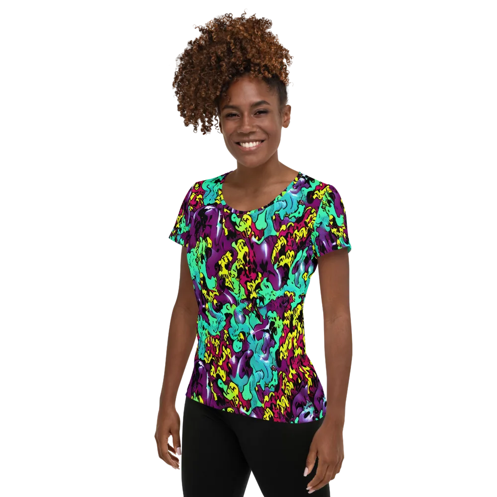 Electric Jurassic on Women's Athletic T-Shirt — Left