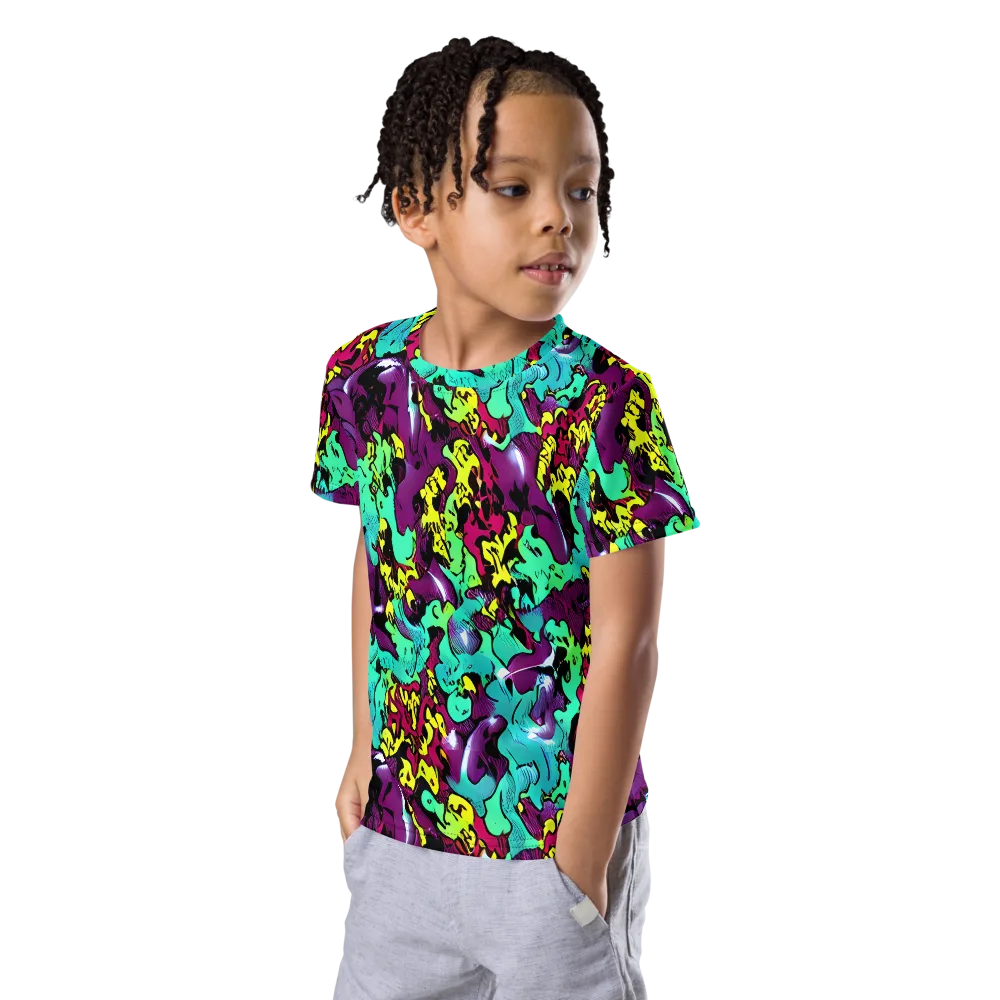 Electric Jurassic on Kids Crew Neck T-Shirt — Left Front
