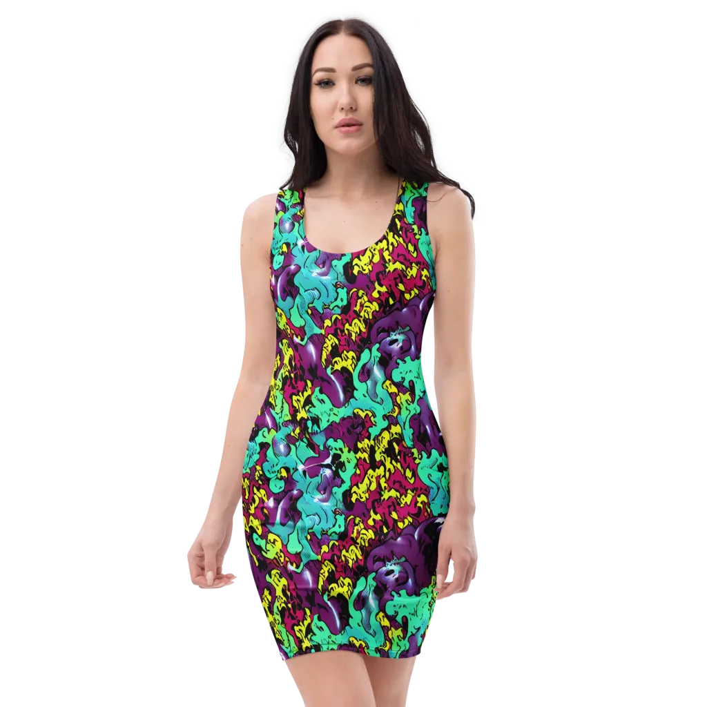 Electric Jurassic on Bodycon Dress — Front