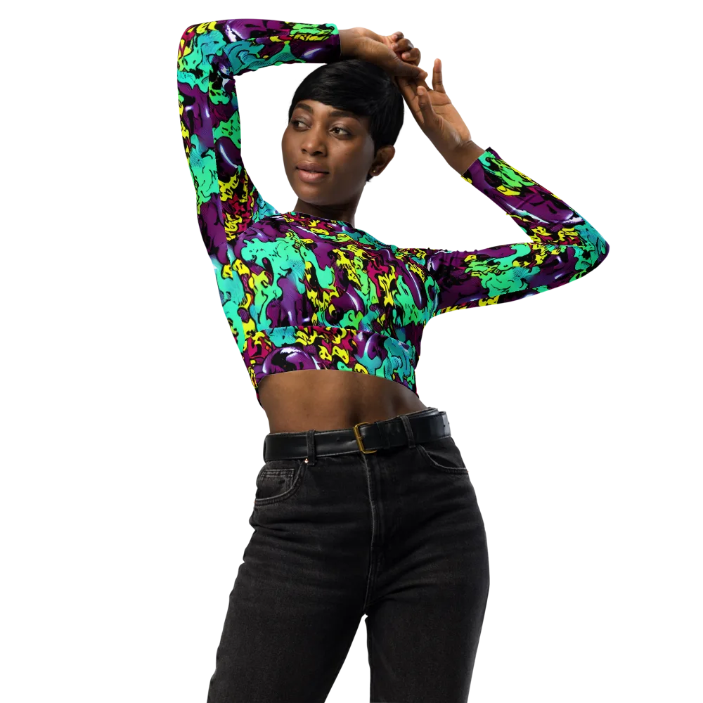 Electric Jurassic on Long Sleeve Crop Top — Front