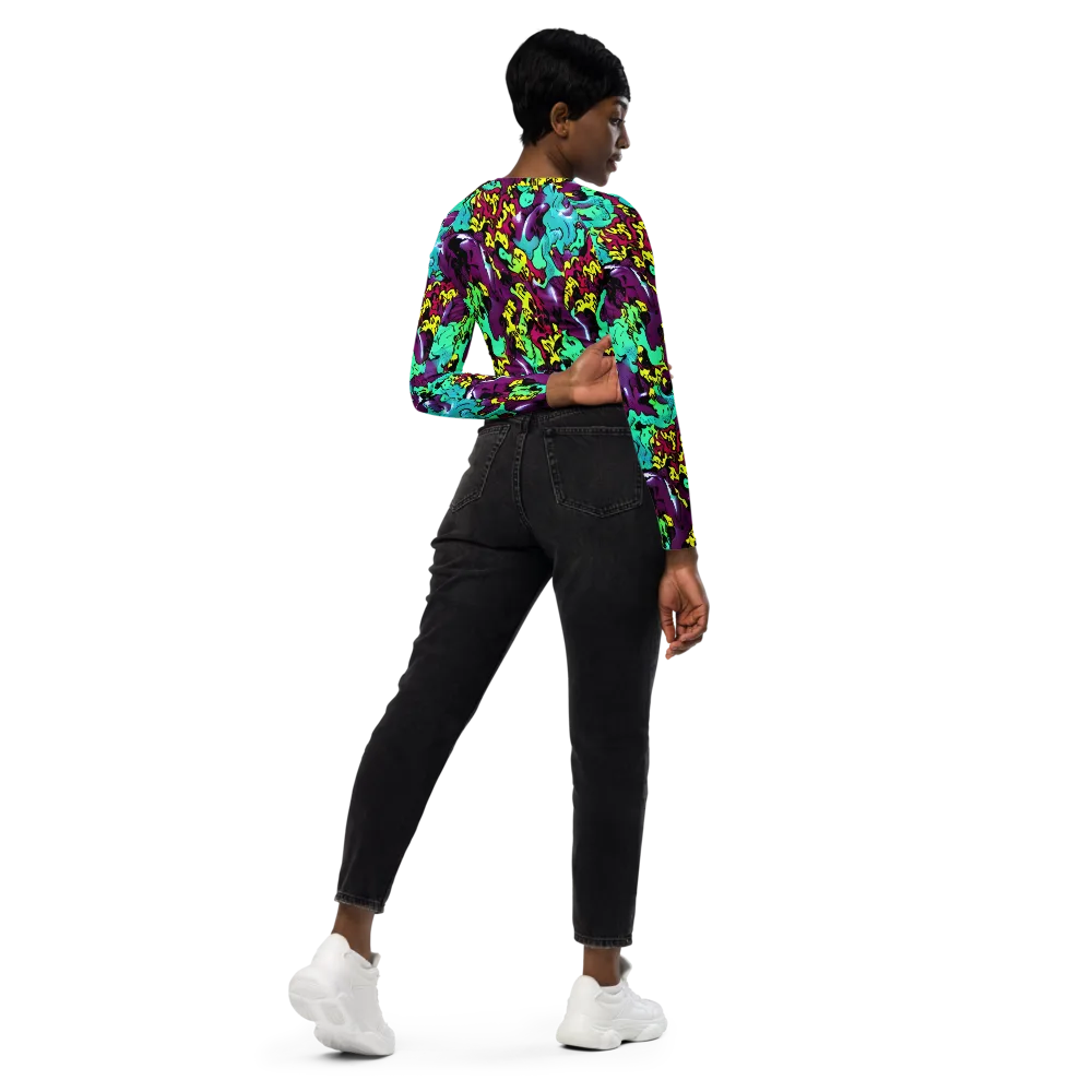Electric Jurassic on Long Sleeve Crop Top — Right Back