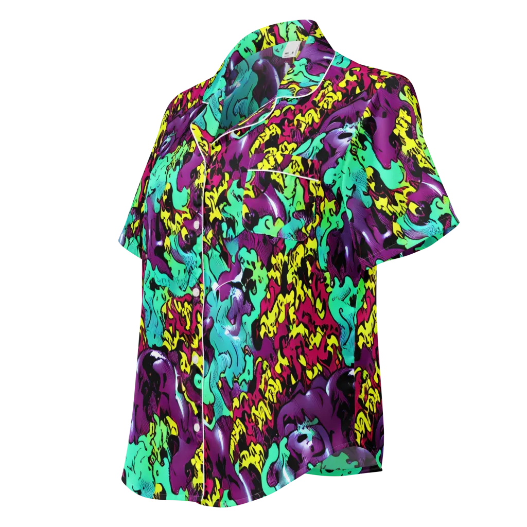 Electric Jurassic on Women's Short Sleeve Pajama Top — Left Front