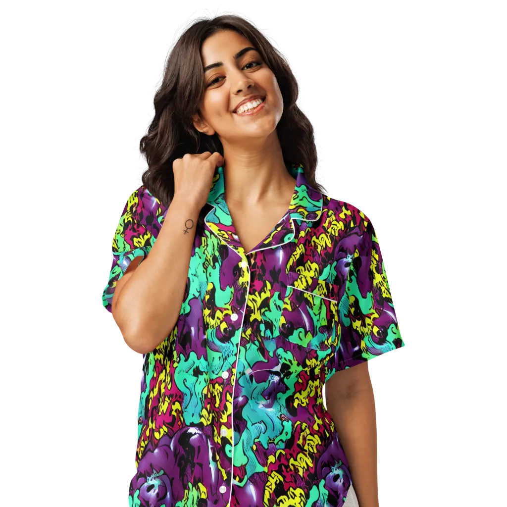 Electric Jurassic on Women's Short Sleeve Pajama Top — Front