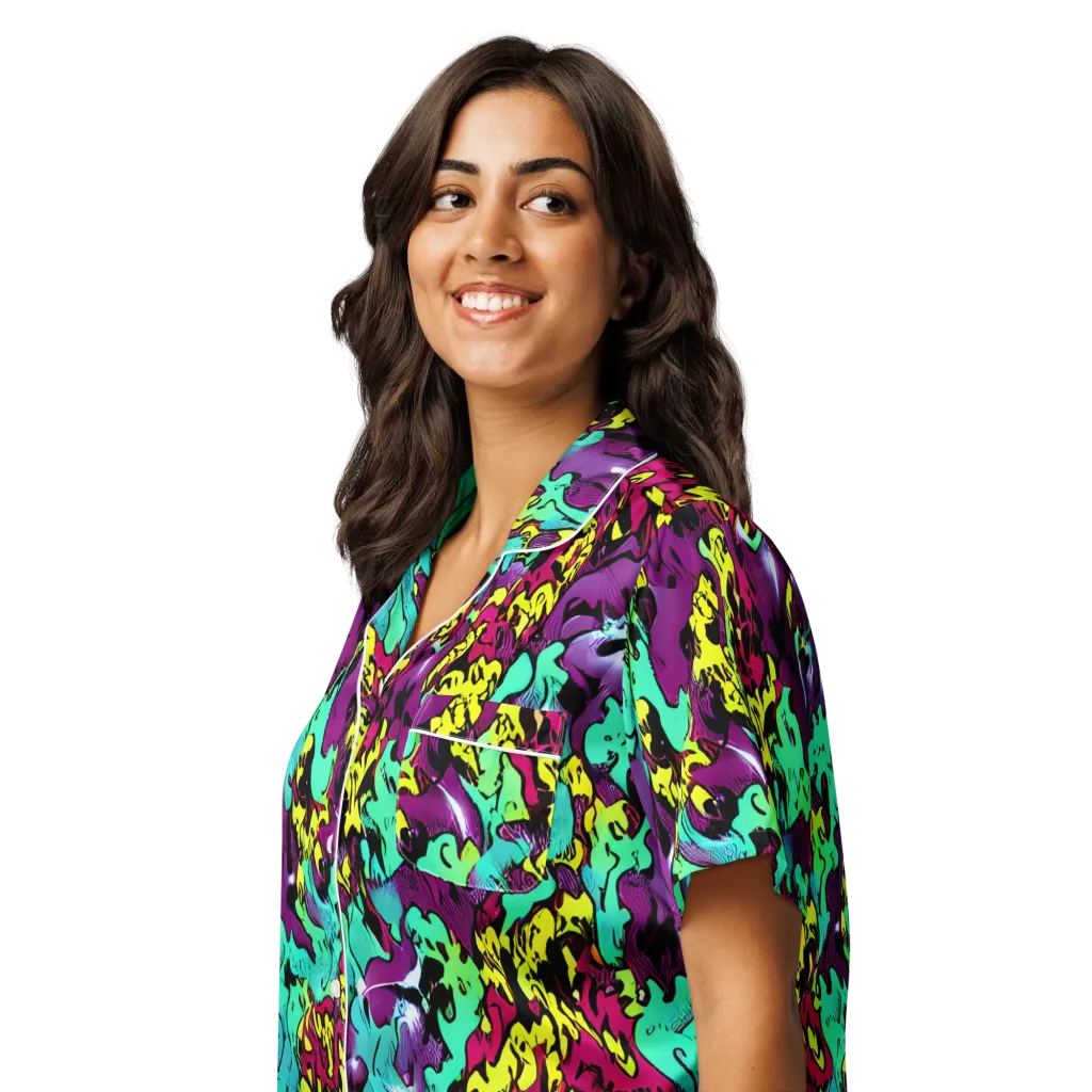 Electric Jurassic on Women's Short Sleeve Pajama Top — Left Front