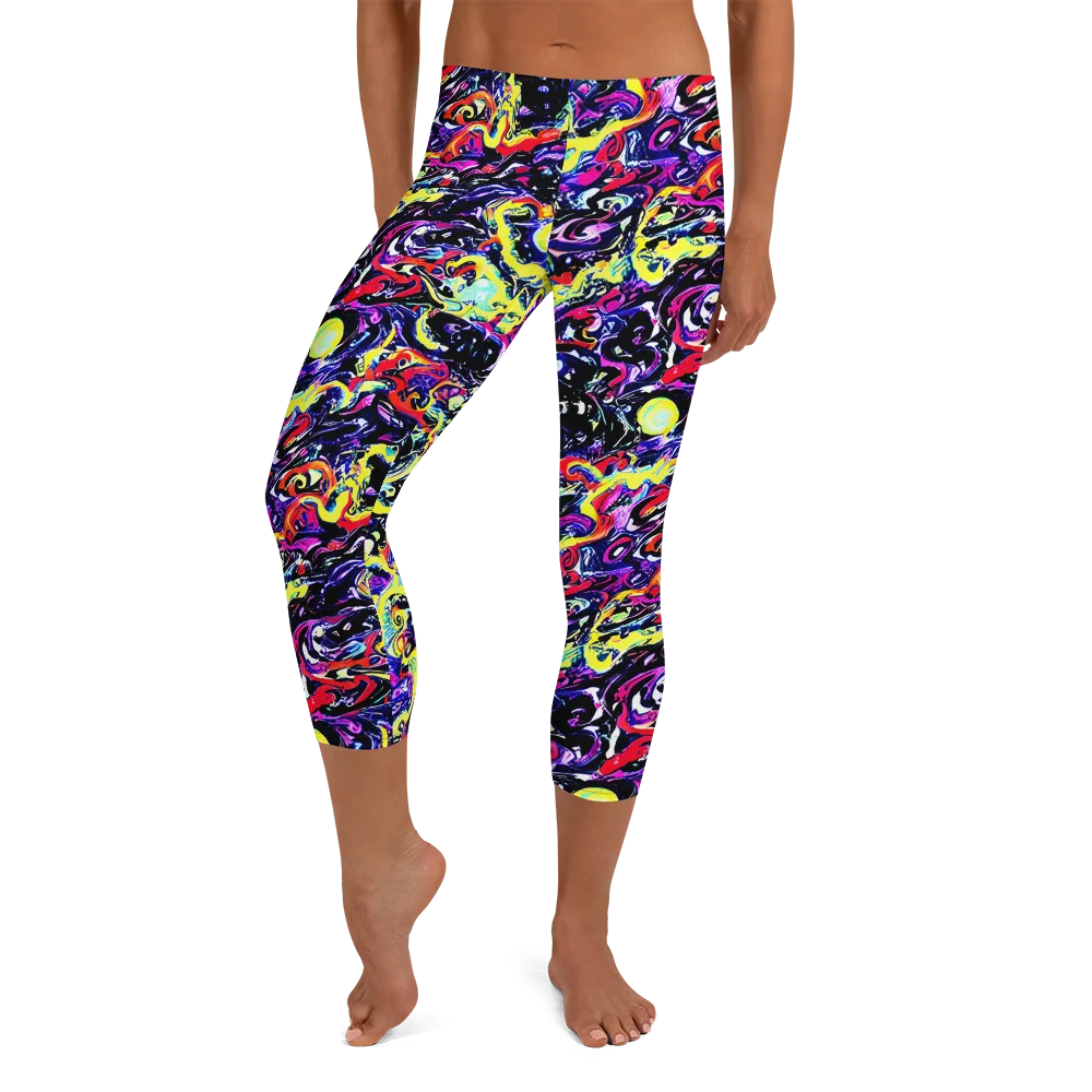 Ultraviolet Whirlpool on Capri Leggings — Front