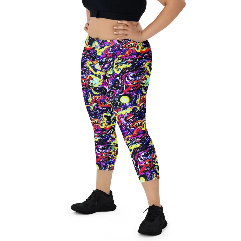 Ultraviolet Whirlpool on Capri Leggings — Front