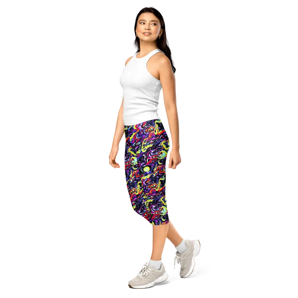 Ultraviolet Whirlpool on Capri Leggings — Left Front
