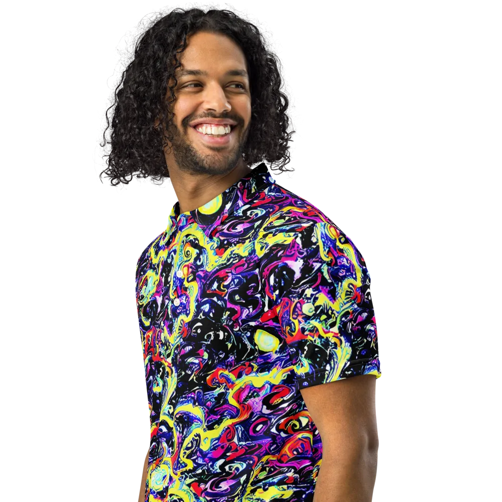 Ultraviolet Whirlpool on Men's Slim Fit Polo Shirt — Left Front
