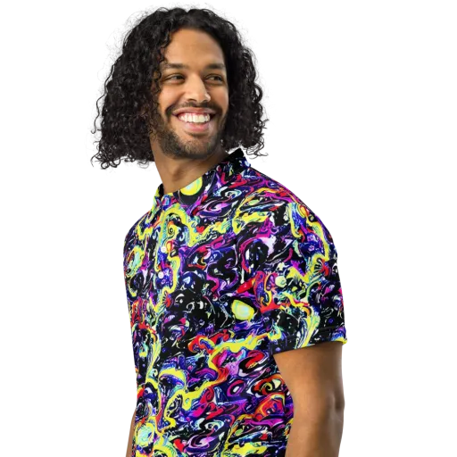 Ultraviolet Whirlpool on a Men's Slim Fit Polo Shirt