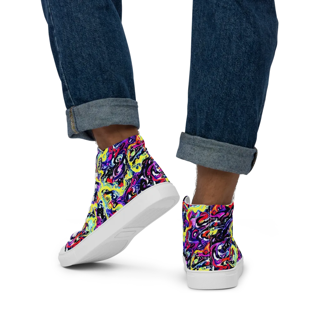 Ultraviolet Whirlpool on Men's High Top Canvas Shoes — Back
