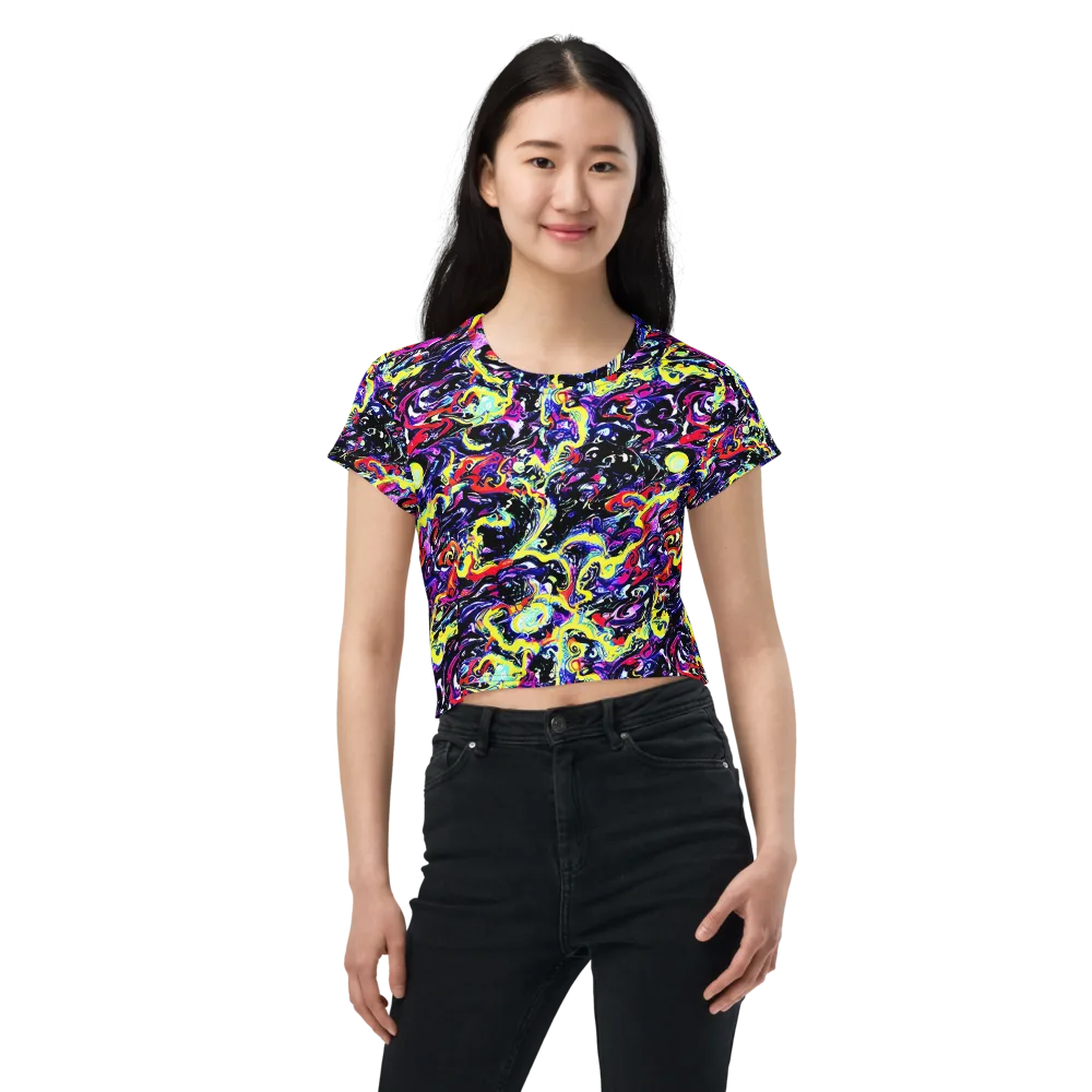 Ultraviolet Whirlpool on Crop Tee — Front