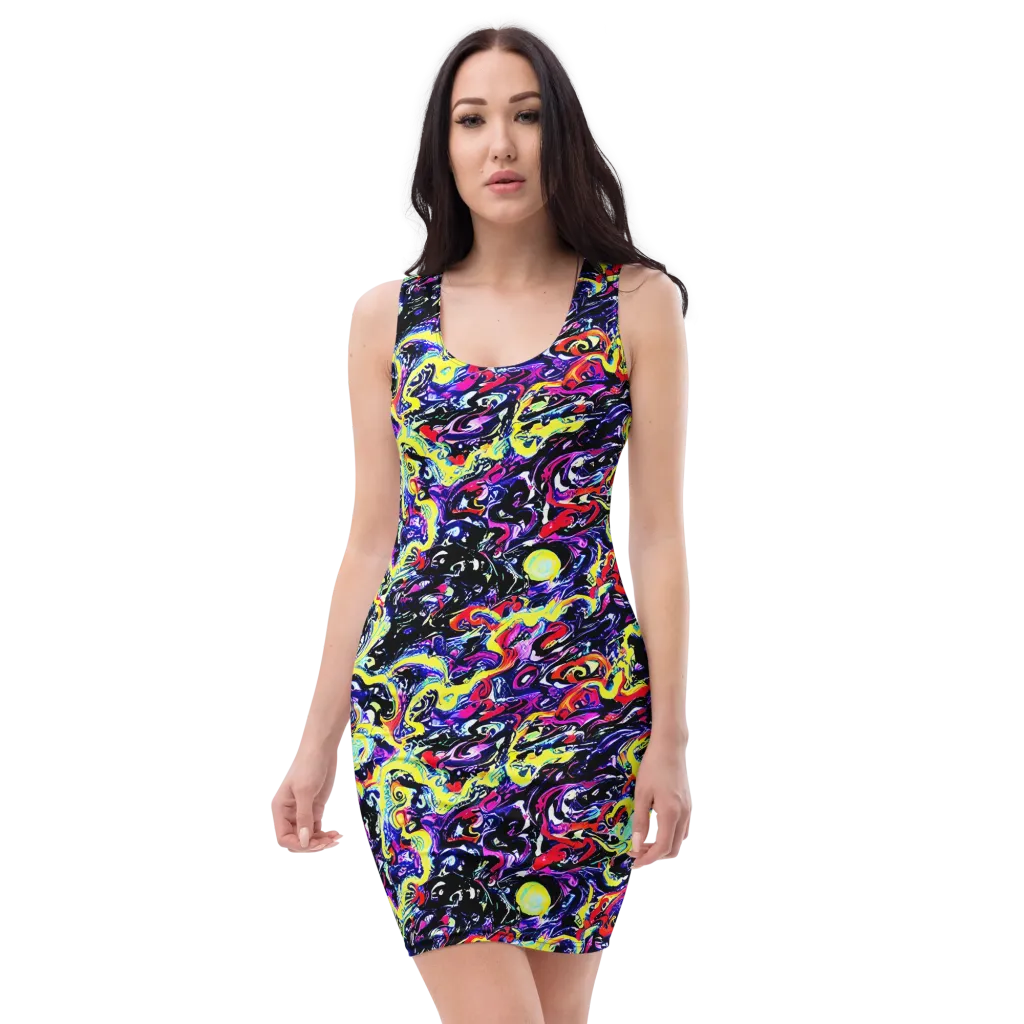 Ultraviolet Whirlpool on Bodycon Dress — Front