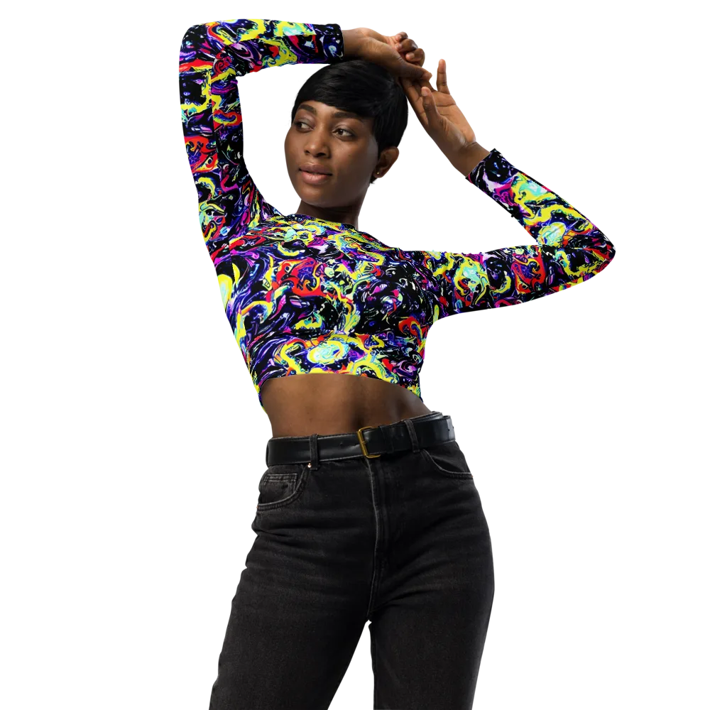 Ultraviolet Whirlpool on Long Sleeve Crop Top — Front