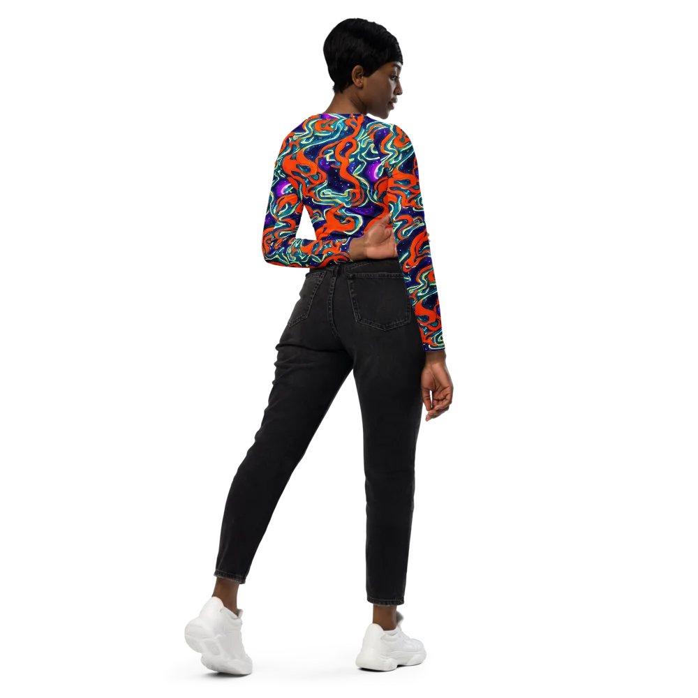 Flamewarp on Long Sleeve Crop Top — Right Back
