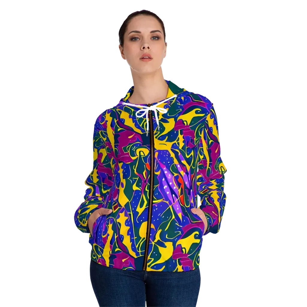 Afterdark Color on Women's Full-Zip Hoodie — Front On Person