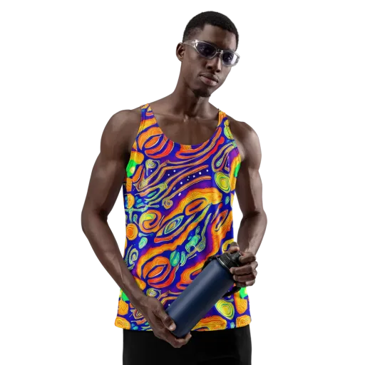 Aubergine Inferno on a Men's Tank Top