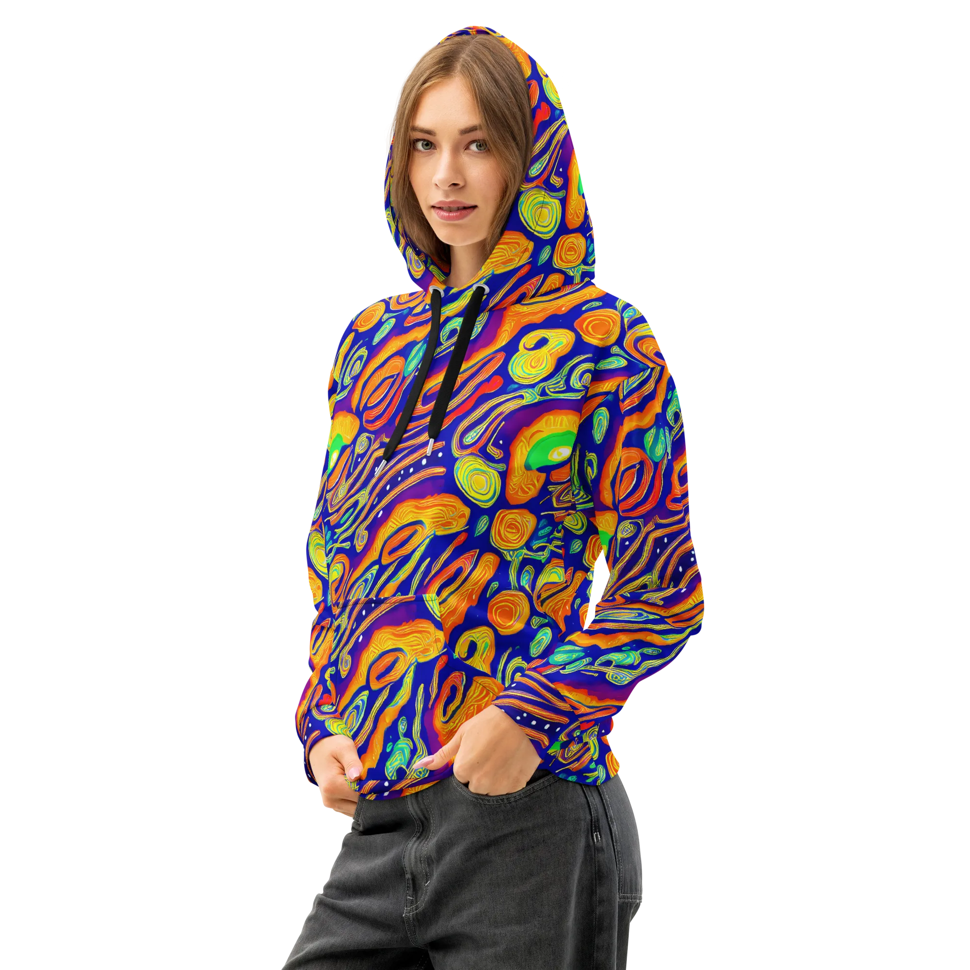 Aubergine Inferno on Cotton Hoodie — Left Front