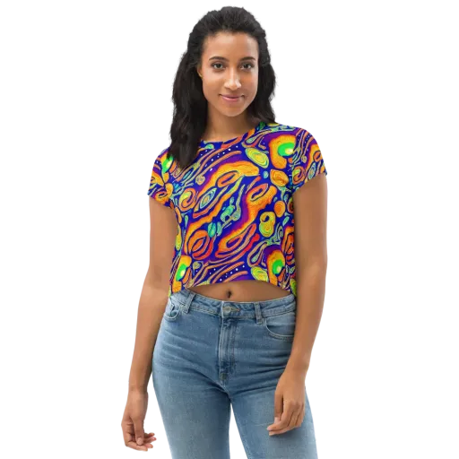 Aubergine Inferno on a Crop Tee