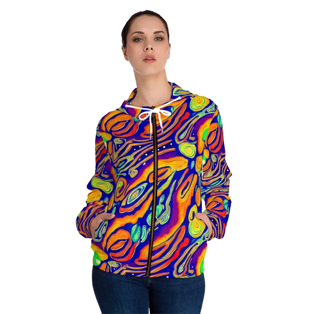 Aubergine Inferno on Women's Full-Zip Hoodie — Front On Person