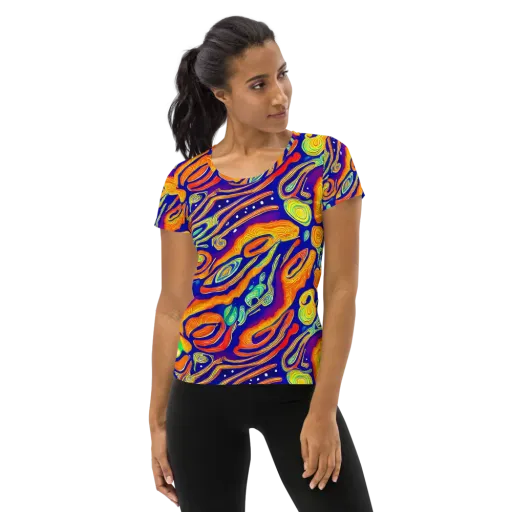 Aubergine Inferno on a Women's Athletic T-Shirt