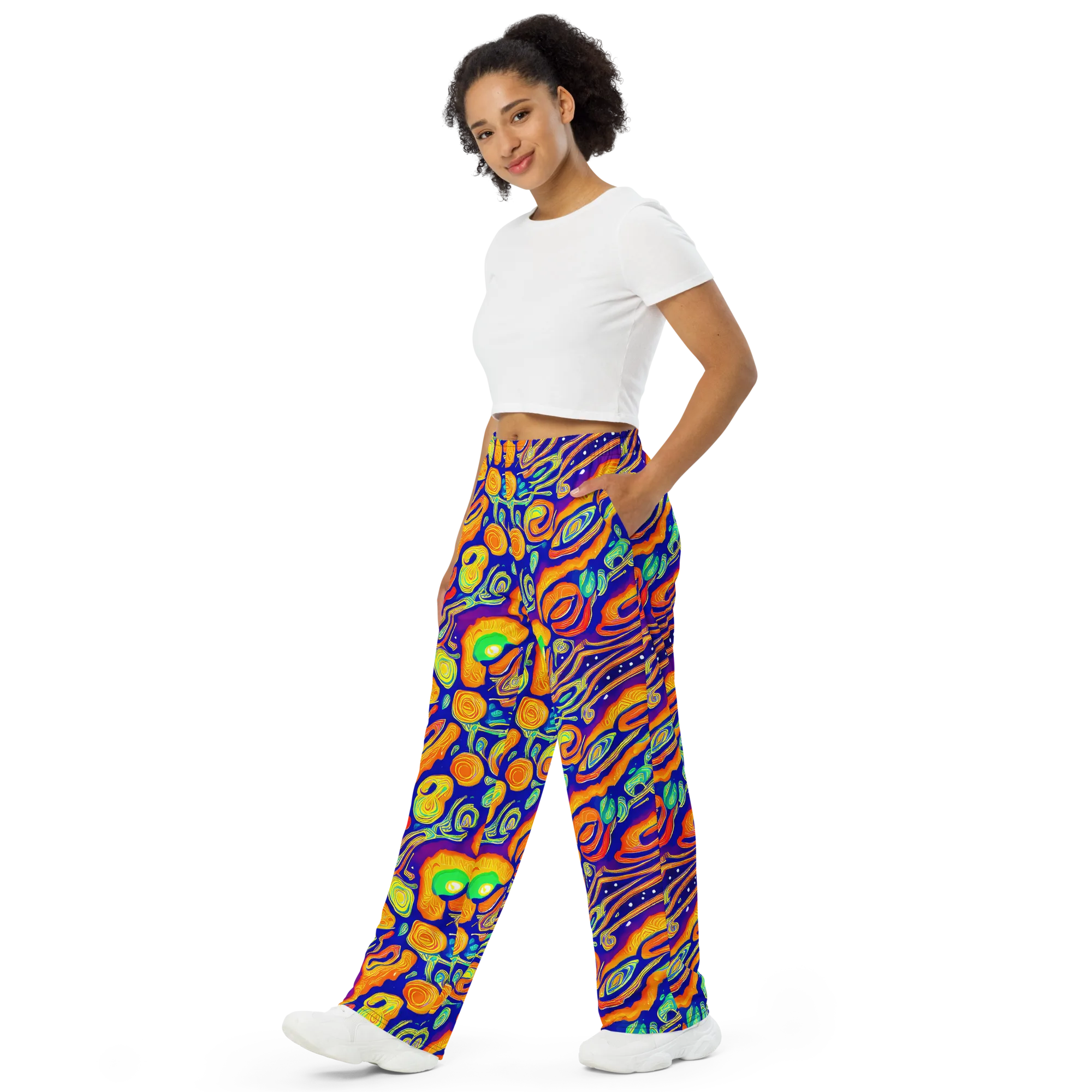 Aubergine Inferno on Wide-Leg Pants — Left Front