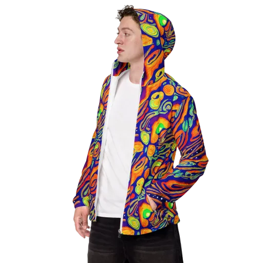 Aubergine Inferno on a Men's Windbreaker