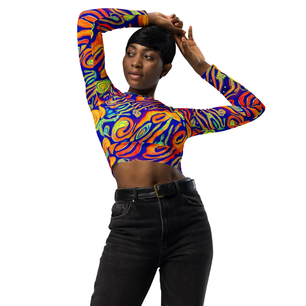 Aubergine Inferno on Long Sleeve Crop Top — Front