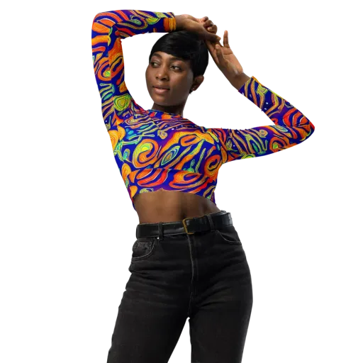 Aubergine Inferno on a Long Sleeve Crop Top