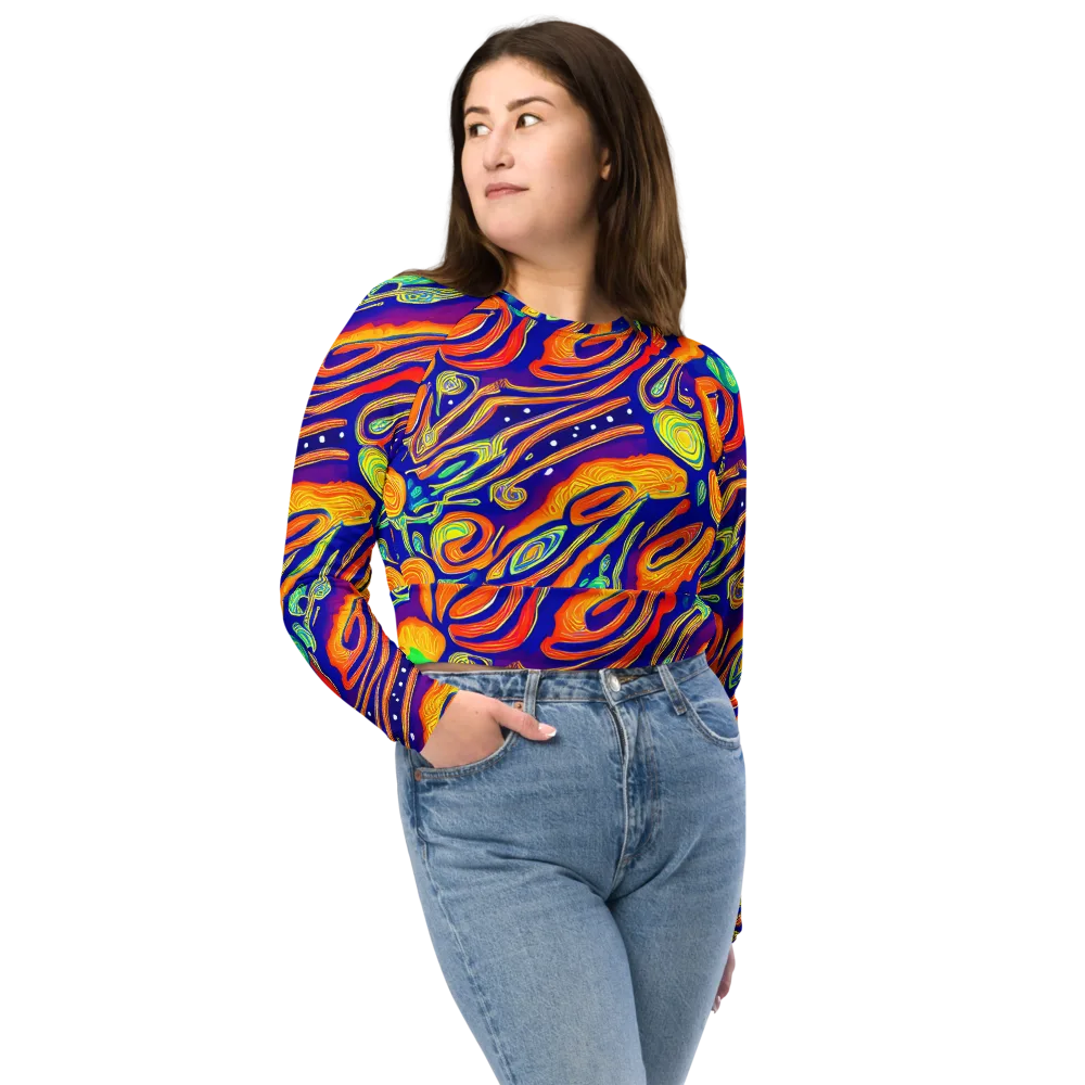Aubergine Inferno on Long Sleeve Crop Top — Front