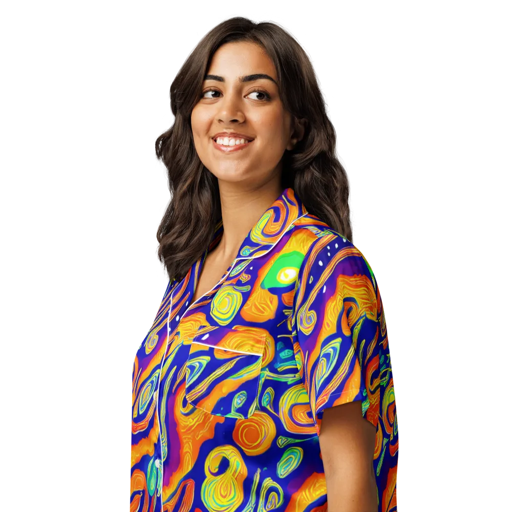 Aubergine Inferno on Women's Short Sleeve Pajama Top — Left Front