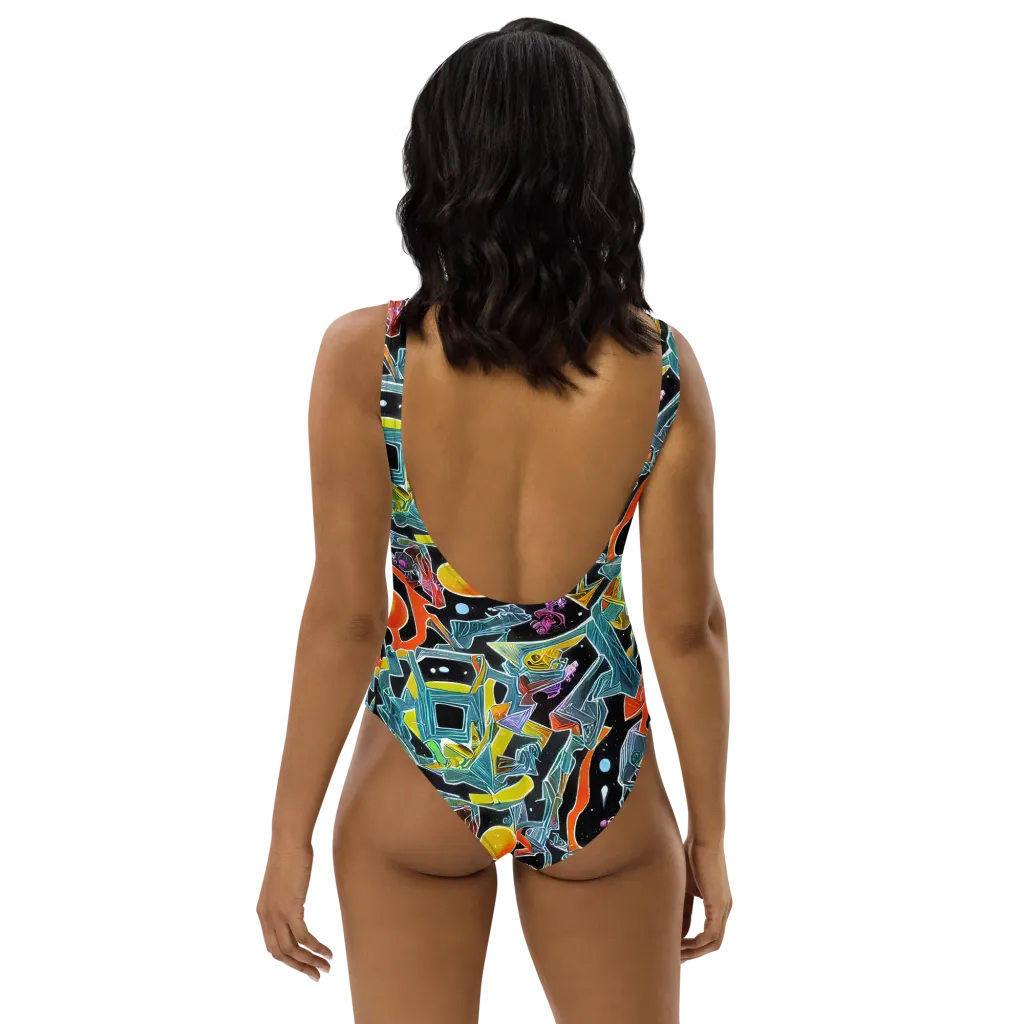 Lunar Collision on One-Piece Swimsuit — Back