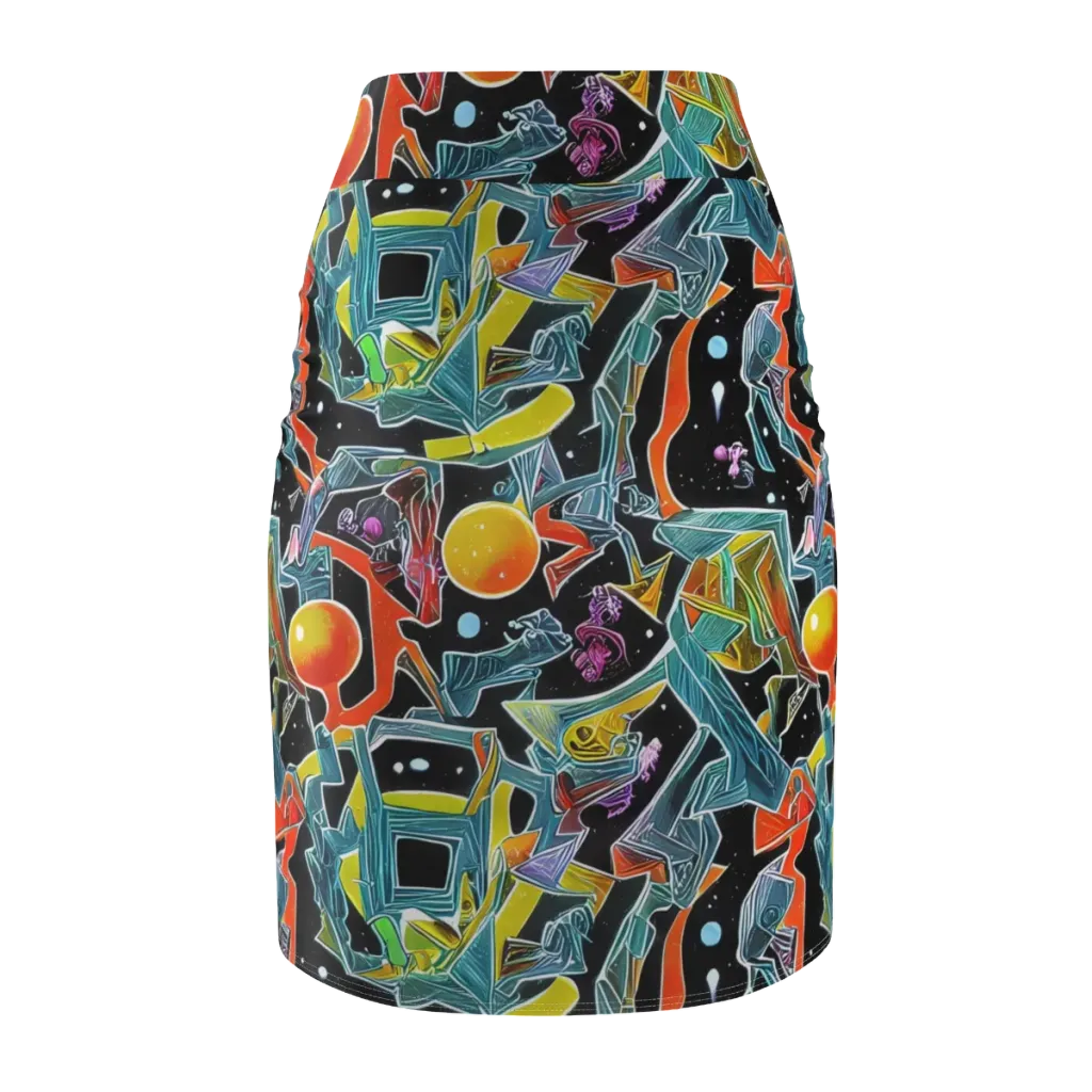 Lunar Collision on Pencil Skirt — Back
