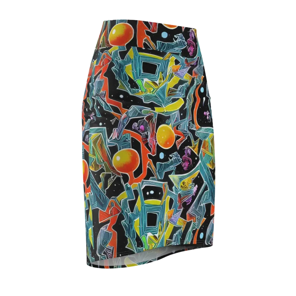 Lunar Collision on Pencil Skirt — Front Side