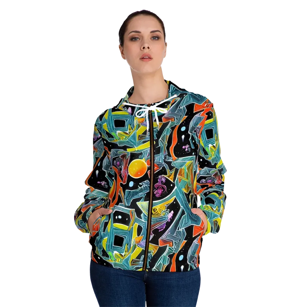 Lunar Collision on Women's Full-Zip Hoodie — Front On Person