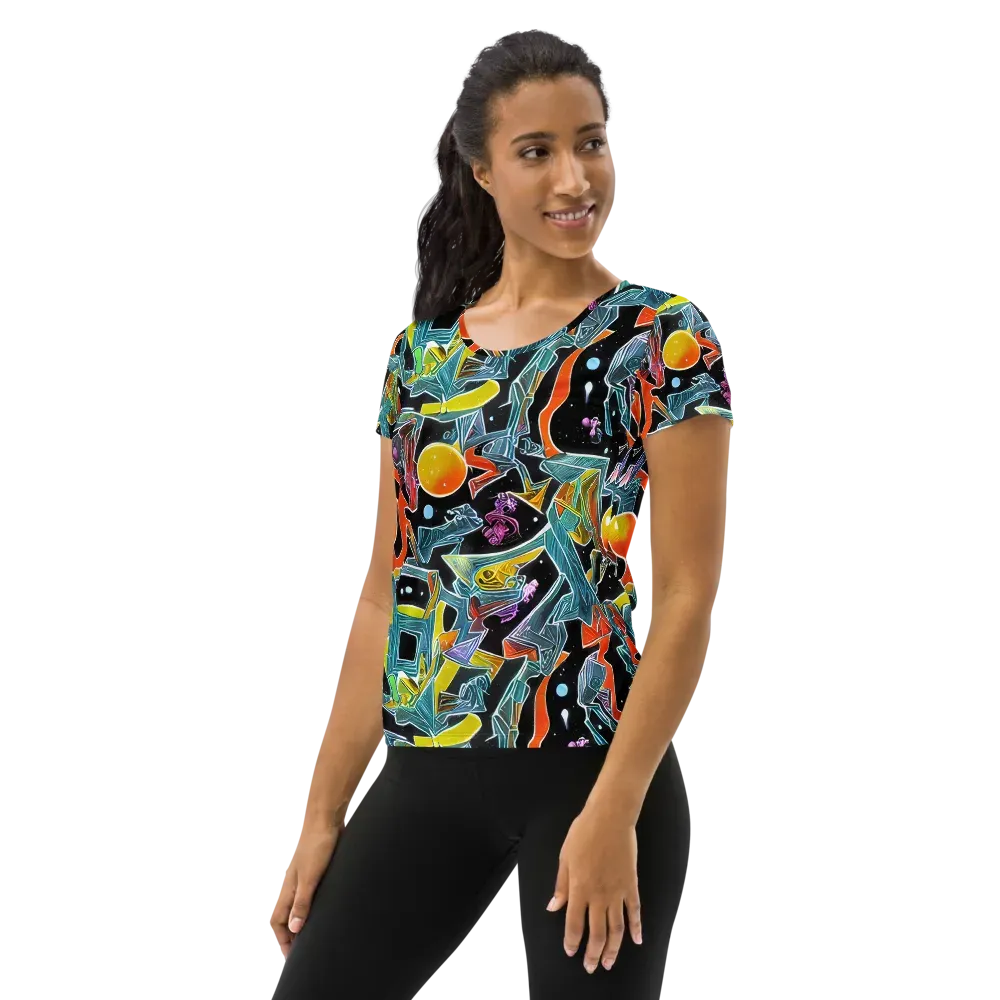 Lunar Collision on Women's Athletic T-Shirt — Left