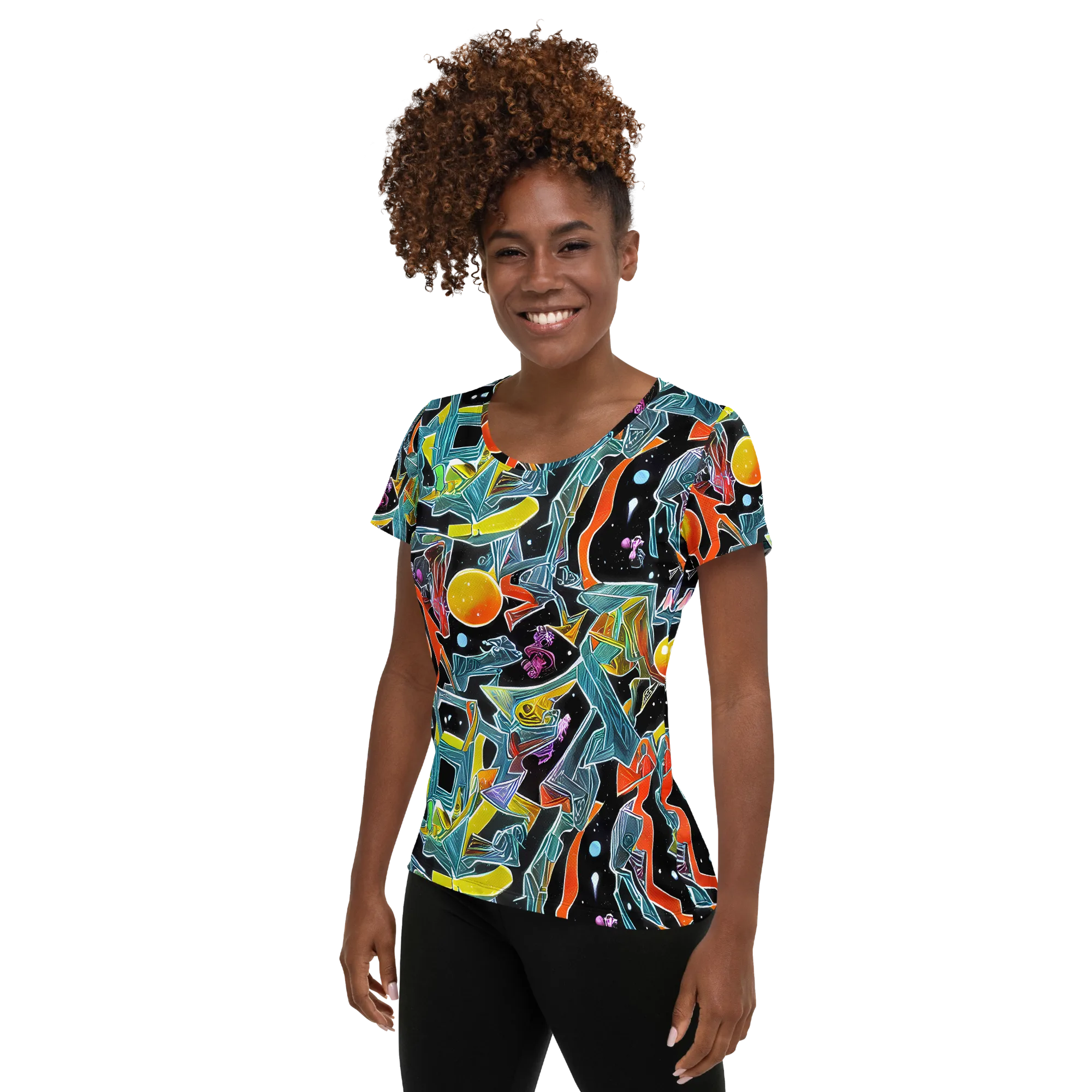 Lunar Collision on Women's Athletic T-Shirt — Left