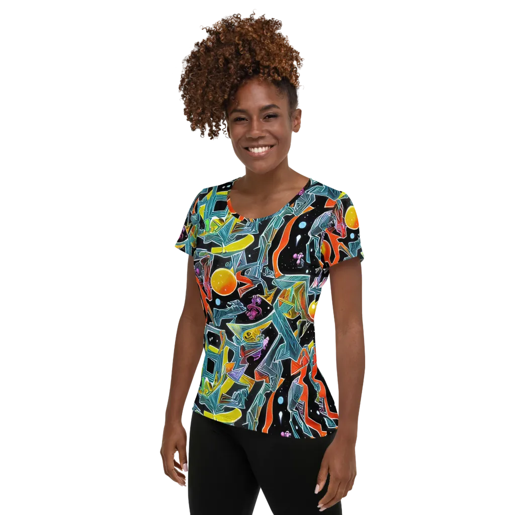Lunar Collision on Women's Athletic T-Shirt — Left