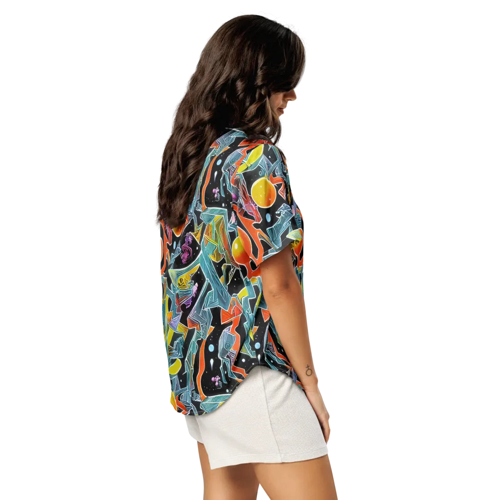 Lunar Collision on Women's Short Sleeve Pajama Top — Right Back