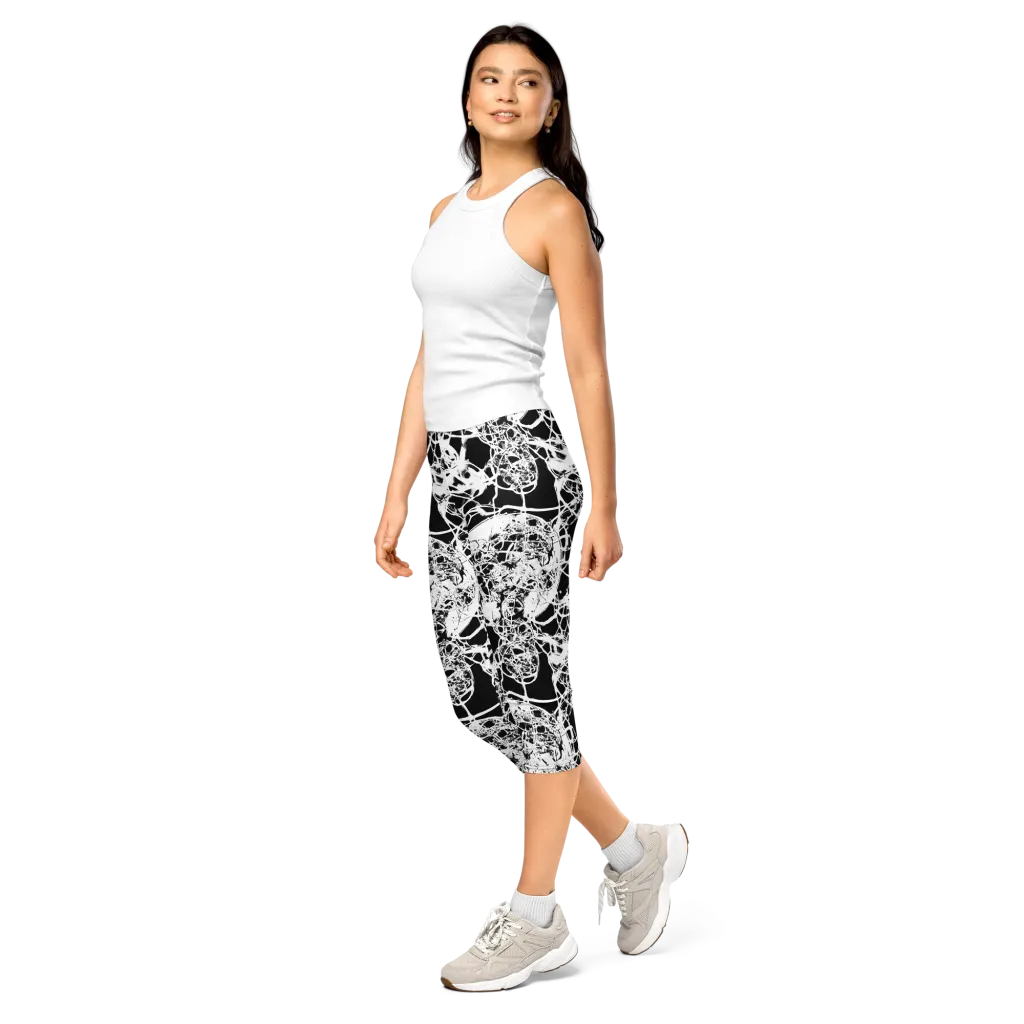 Black Lace Riot on Capri Leggings — Left Front