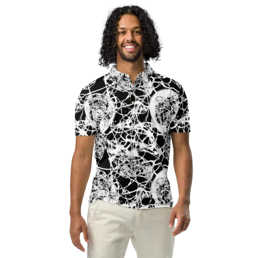 Black Lace Riot on a Men's Slim Fit Polo Shirt