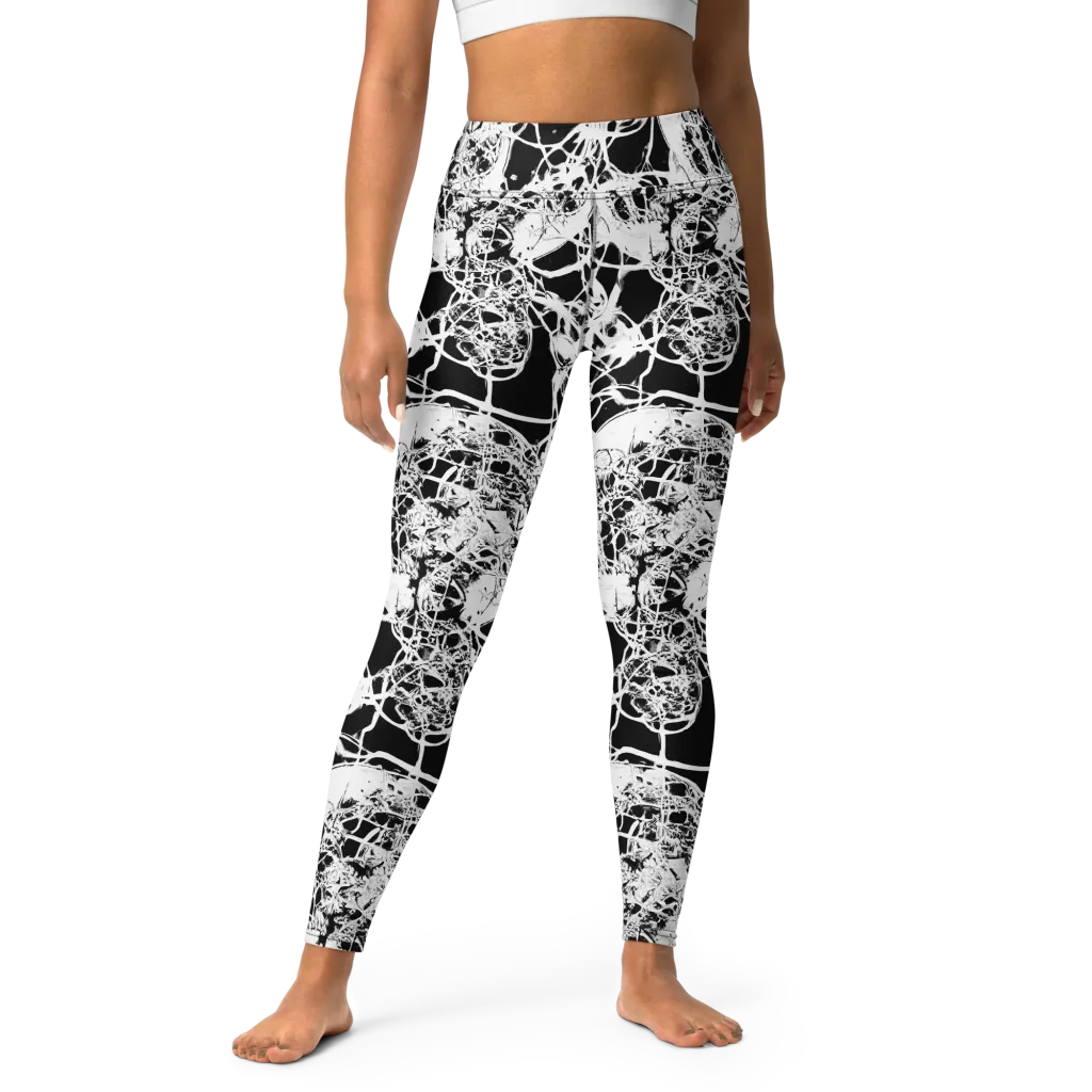 Black Lace Riot on Yoga Leggings — Front