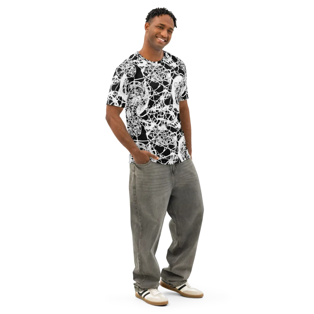 Black Lace Riot on Men's Cotton Crew Neck T-Shirt — Right Front