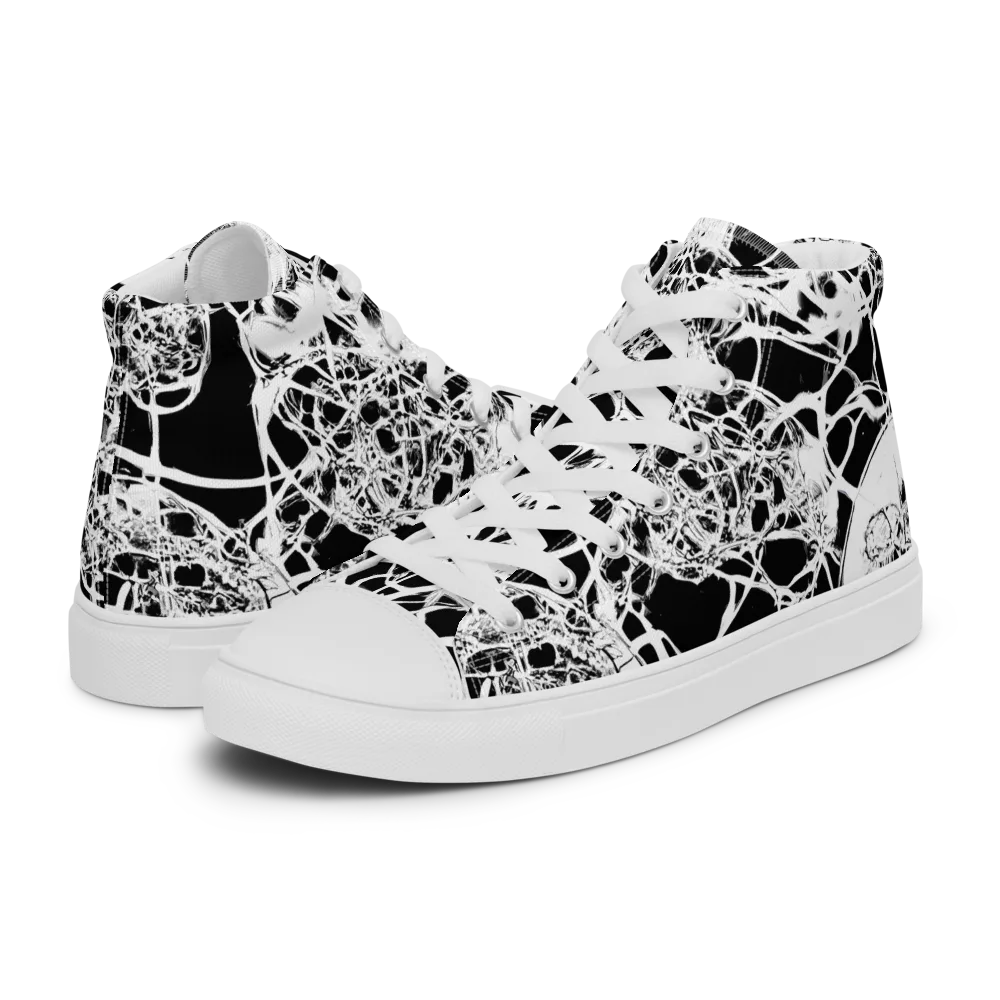 Black Lace Riot on Men's High Top Canvas Shoes — Left