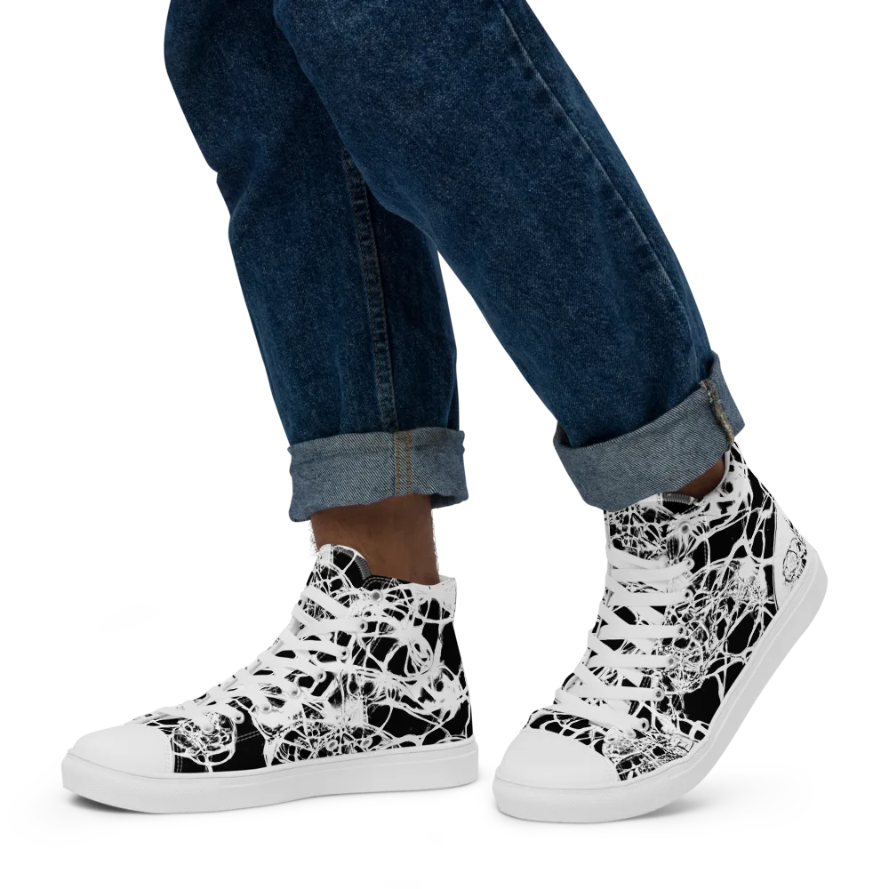Black Lace Riot on Men's High Top Canvas Shoes — Left